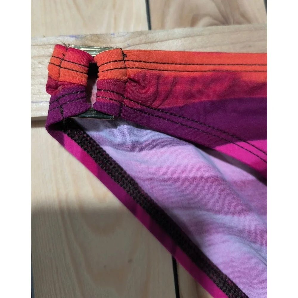 La Blanca Pink Purple Striped Bandeau Bikini Set Size 8 Gold Hardware Swimsuit‎